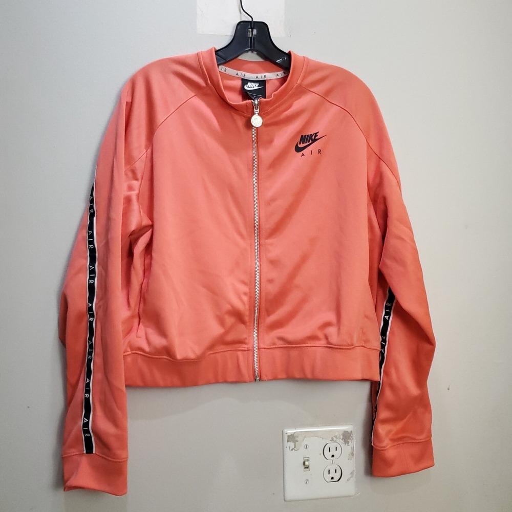 NIKE AIR Womens Sweater Size XL Logo Spell Out Full Zip Cropped Pockets Jumper